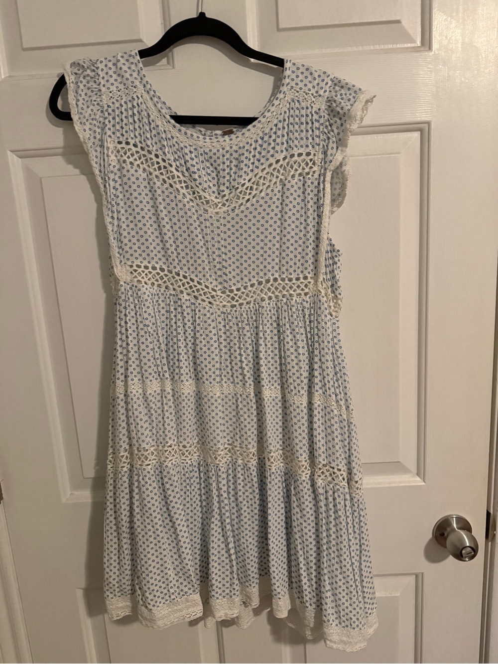 Free People Retro Kitty Crochet Trim Dress Ivory Blue - Picture 4 of 6